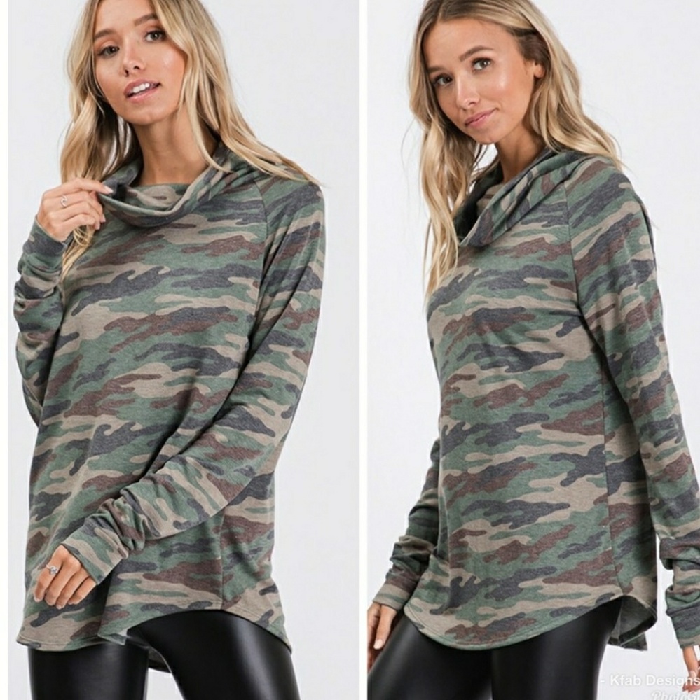 LAST ONE!! Camouflage Cowl Neck Tunic - Picture 3 of 5
